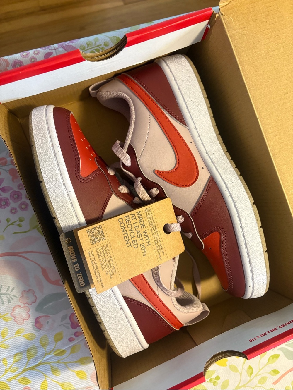 NEW IN BOX! Nike Court Low-Top Sneakers in Burgundy, Orange & Cream